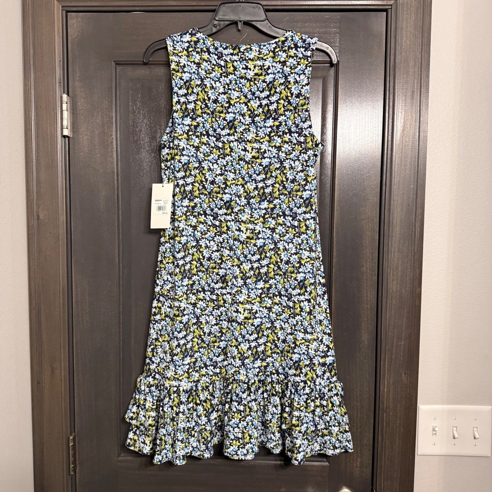 Harper Rose NWT Womens Floral Tank Dress Steel Blue Multi Ruffle Hem Size 8 - Picture 7 of 7